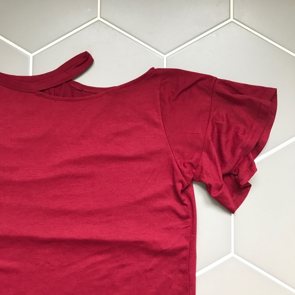 Short Ruffles Sleeve Lightweight Tunic T Shirt - Picture 5 of 6
